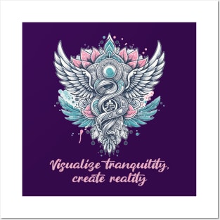 Visualise tranquility, create reality. Law of attraction quote, boho yoga Posters and Art